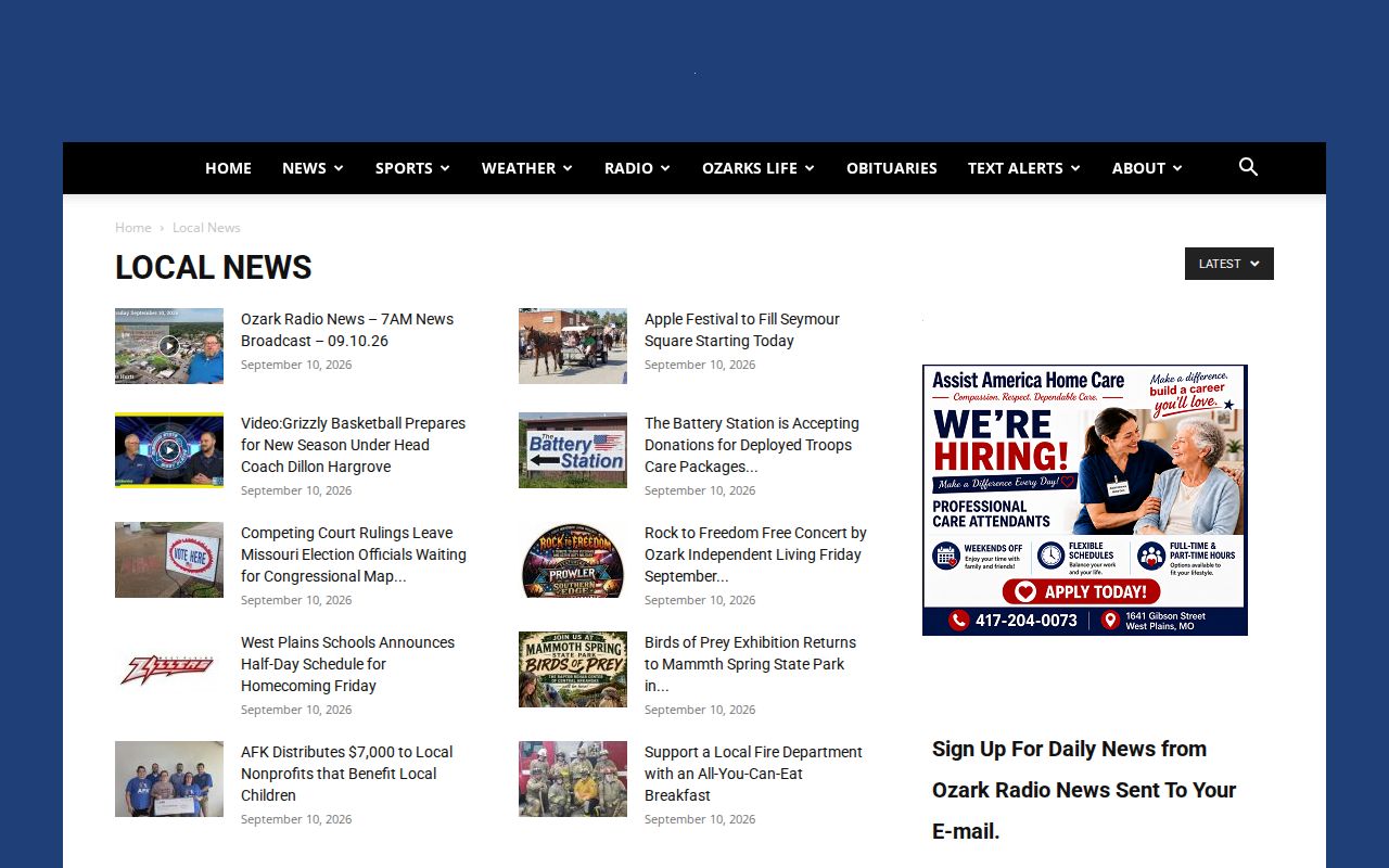 Regional news interface that may carry Birch Tree arrest reports in Shannon County